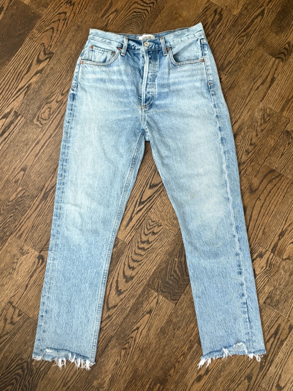 Agolde Light Blue Denim Jeans with Contrast Topstitching